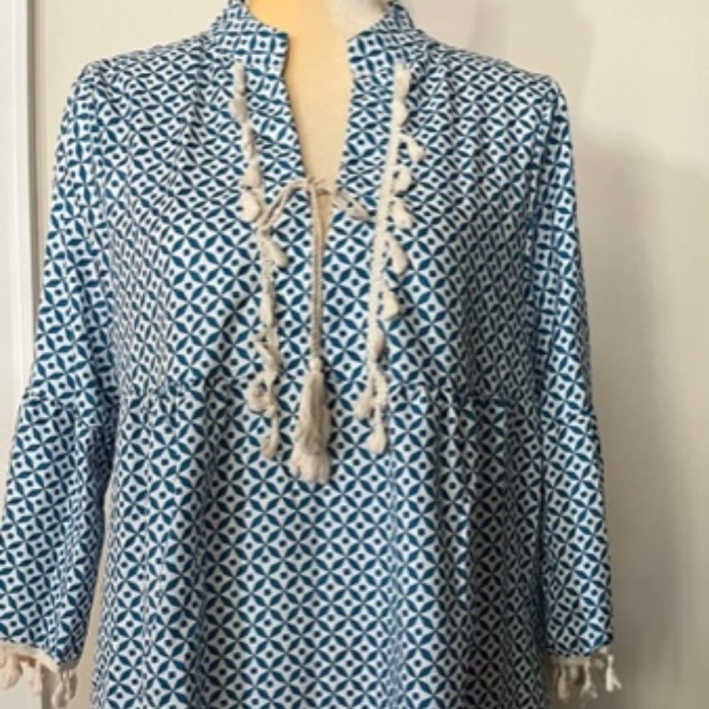 Women's NEW Blue and tan Cover up with fringe
